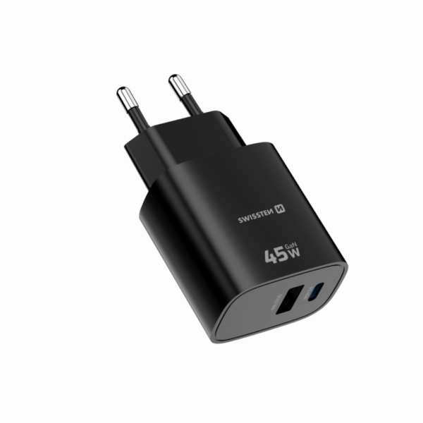 Caricatore da parete SWISSTEN EDGE GaN 45W USB-C + USB-A